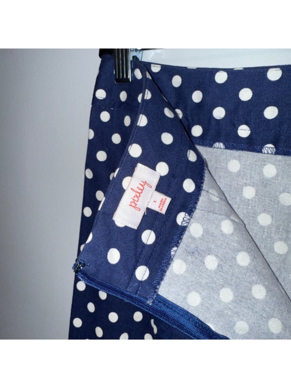 Pixley Navy & White Polka Dot Skirt Size Large Womens Casual A-Line Style - Picture 5 of 5